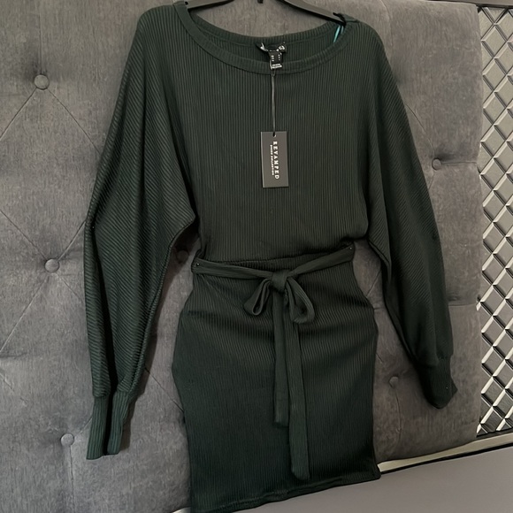 Revamped Dress Collection Dark Green Ribbed Sweater Dress Small, Stretchy - Picture 2 of 3